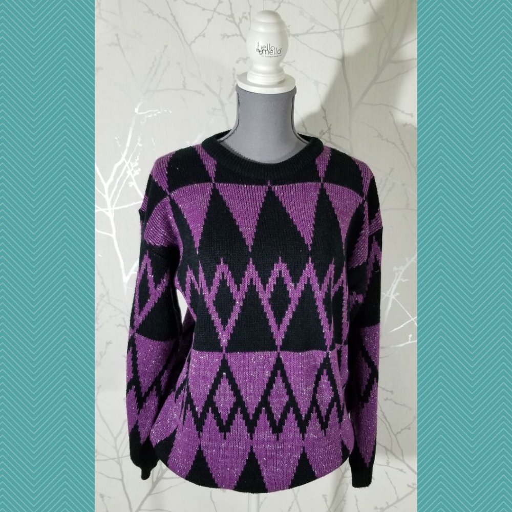 Snap Vtg Abstract Geometric Metallic Knit Sweater